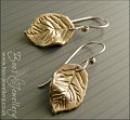 White bronze beech style leaf and silver earrings