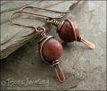 Antiqued copper and red flower marble earrings