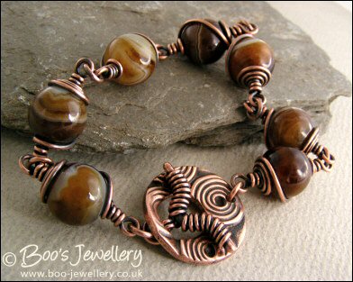 Coffee lace agate and copper toggle bracelet