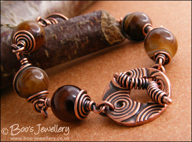 Coffee lace agate and copper toggle bracelet