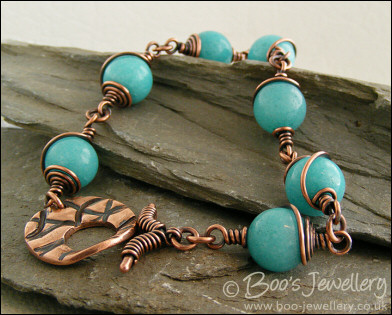 Aqua jade and copper toggle bracelet