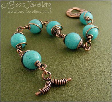 Aqua jade and copper toggle bracelet