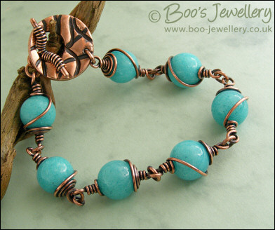 Aqua jade and copper toggle bracelet