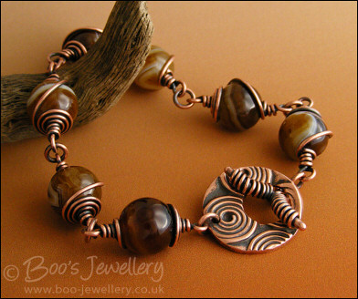 Coffee lace agate and copper toggle bracelet