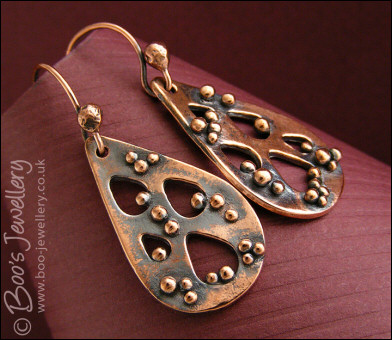 Teardrops and raindrops copper earrings