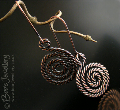 Hammered copper twisted spiral earrings