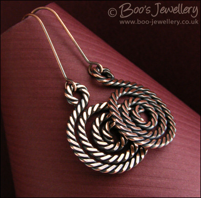 Hammered copper twisted spiral earrings