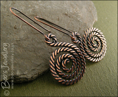 Hammered copper twisted spiral earrings