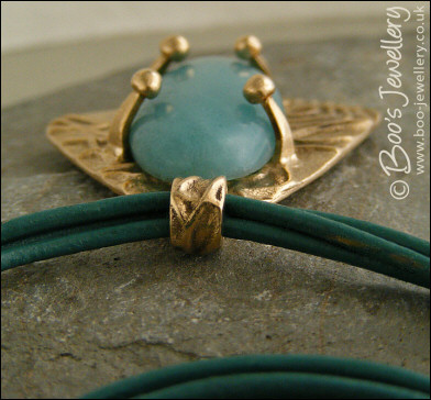 Bronze and Amazonite pendant on leather