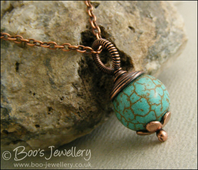 Chalk turquoise and copper large bead pendant - made to order