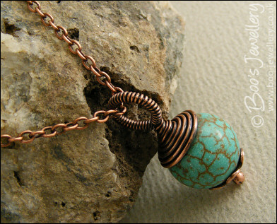 Chalk turquoise and copper large bead pendant - made to order