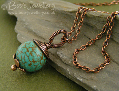 Chalk turquoise and copper large bead pendant - made to order