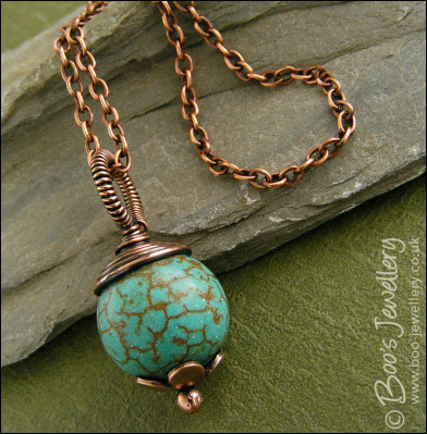 Chalk turquoise and copper large bead pendant - made to order
