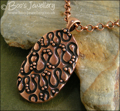 Textured copper pendant - twiddles and balls
