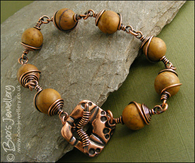 Mustard jasper antiqued copper toggle bracelet