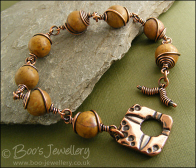 Mustard jasper antiqued copper toggle bracelet