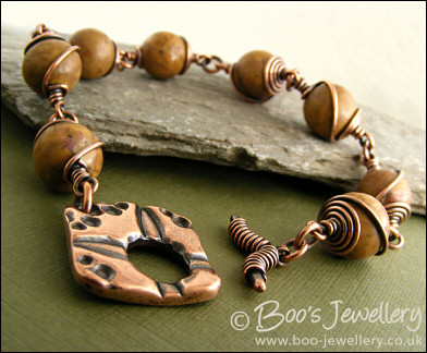Mustard jasper antiqued copper toggle bracelet