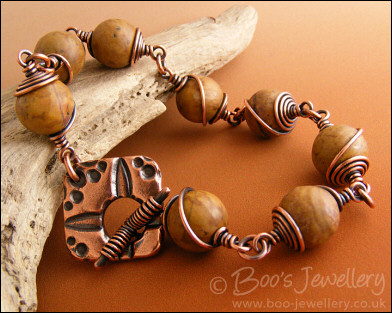 Mustard jasper antiqued copper toggle bracelet