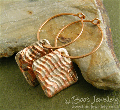 Mixed metal square charm and loop earrings