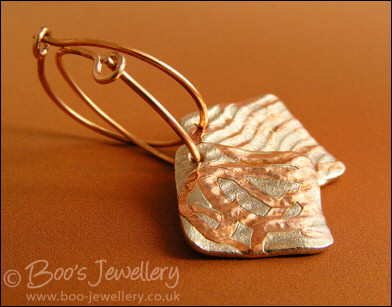 Mixed metal square charm and loop earrings