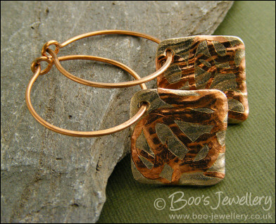 Mixed metal square charm and loop earrings