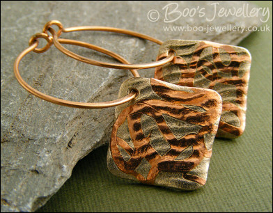 Mixed metal square charm and loop earrings
