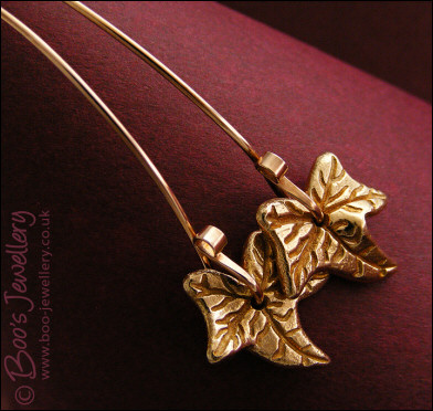 Bronze ivy leaf long drop earrings