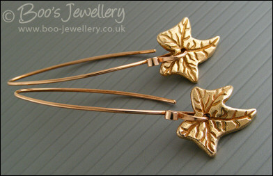 Bronze ivy leaf long drop earrings