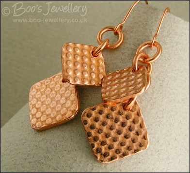 Polished copper dotty square charm earrings