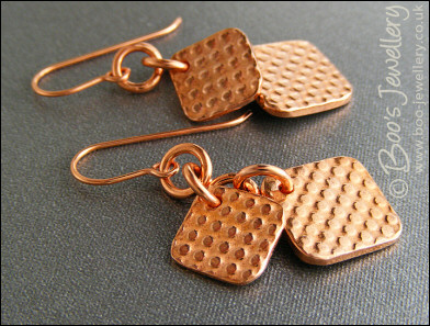Polished copper dotty square charm earrings
