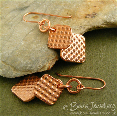 Polished copper dotty square charm earrings