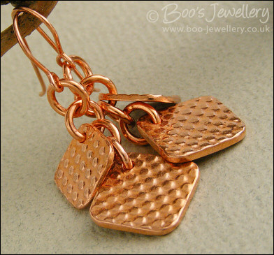 Polished copper dotty square charm earrings