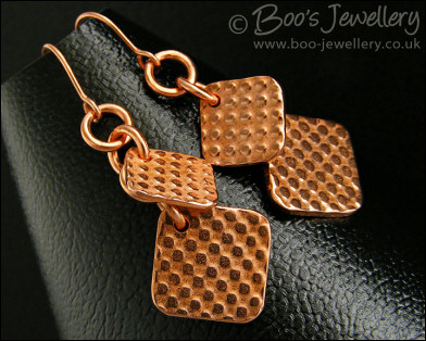Polished copper dotty square charm earrings