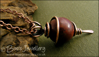 Rainbow Jasper and antiqued copper spiral wrapped pendant