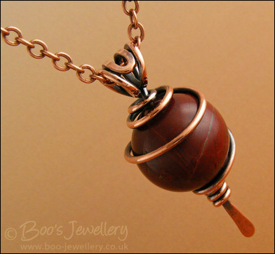 Rainbow Jasper and antiqued copper spiral wrapped pendant