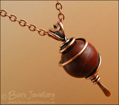 Rainbow Jasper and antiqued copper spiral wrapped pendant