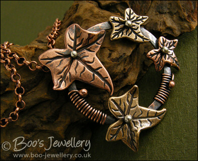 Copper and bronze ivy leaf pendant