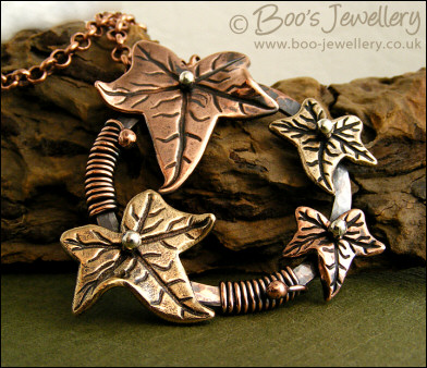 Copper and bronze ivy leaf pendant