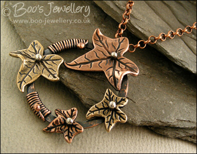 Copper and bronze ivy leaf pendant