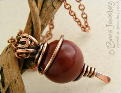 Rainbow Jasper and antiqued copper spiral wrapped pendant