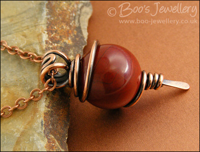 Rainbow Jasper and antiqued copper spiral wrapped pendant