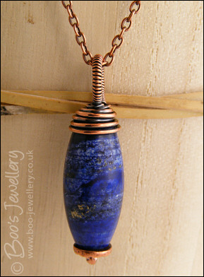 Lapis blue pendant wire wrapped with copper