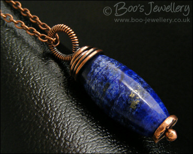 Lapis blue pendant wire wrapped with copper