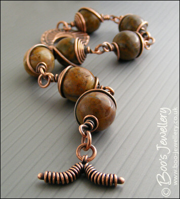 Snakeskin Jasper toggle bracelet with spiral wrapped beads