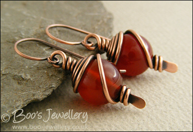Carnelian spiral wrapped hammered paddle earrings - made to order