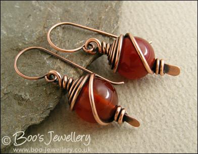 Carnelian spiral wrapped hammered paddle earrings - made to order