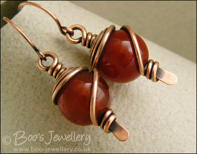 Carnelian spiral wrapped hammered paddle earrings - made to order