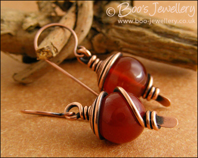 Carnelian spiral wrapped hammered paddle earrings - made to order