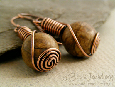 Picture Jasper rosebud knot wrapped copper earrings