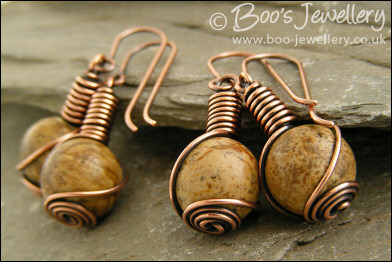 Picture Jasper rosebud knot wrapped copper earrings